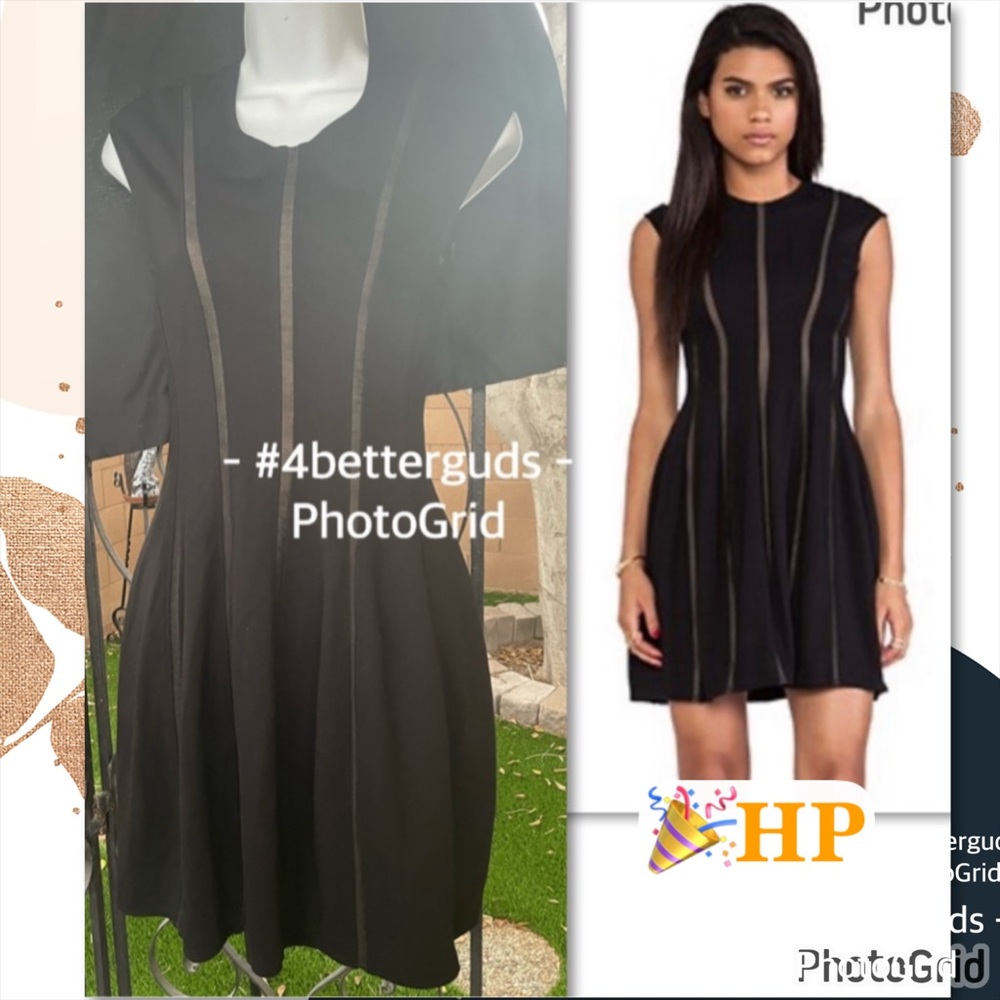 Felicity & CoCo Black Mesh Stripe Panels Sleeveless Sheath Fit Flare Dress SM